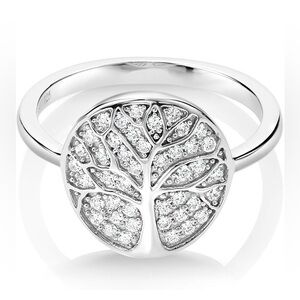 14K White Gold Family Tree of Life Signet Ring - 925 Dainty Minimalist Disc Ring